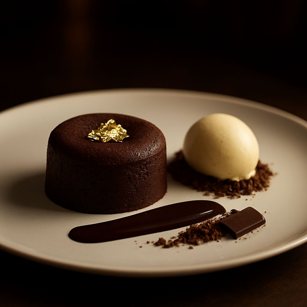 Dessert au chocolat et feuille d’or