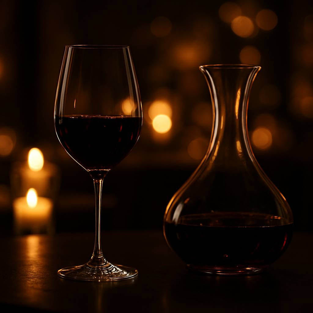 Verre de vin rouge et carafe